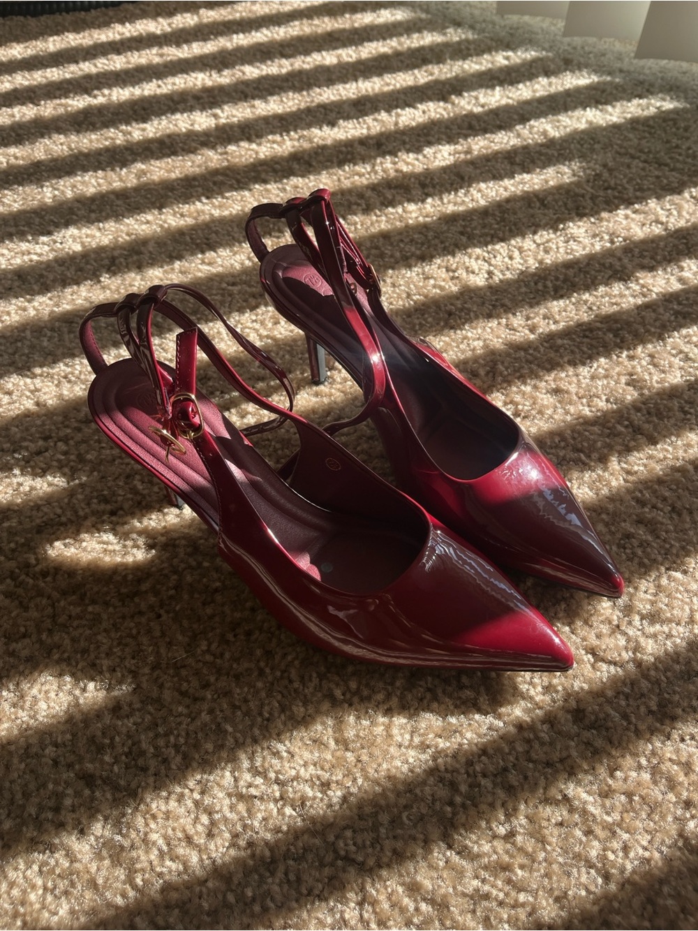 Amazon Burgundy Patent Pointed-Toe Slingback Heels